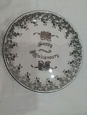 Happy Anniversary Decorative Plate - Silver Floral Design